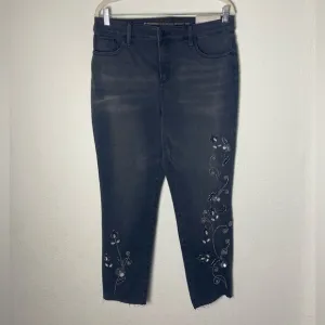 NWT Chico's So Slimming Beaded Vine Girlfriend Ankle Jeans Washed Obsidian