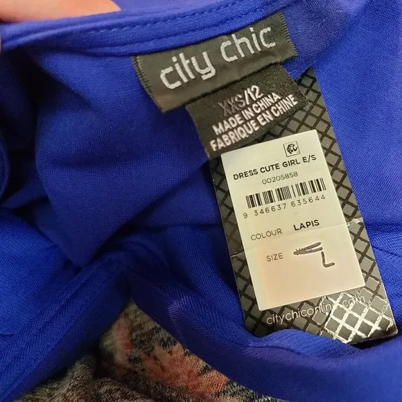 NWT City Chic Dress Cute Girl Elbow Sleeves Lapis XXS = 12 = 0X