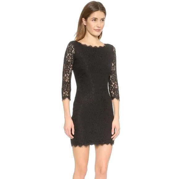NWT Diane von Furstenberg Black Zarita Lace V-Back Iconic Dress size US 8