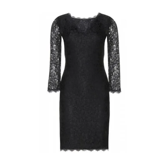 NWT Diane von Furstenberg Black Zarita Lace V-Back Iconic Dress size US 8