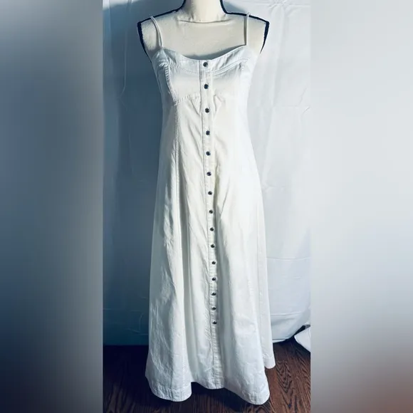 NWT Free People Just Jill Denim Maxi Dress White Ivory‎ Small Western Bohemian