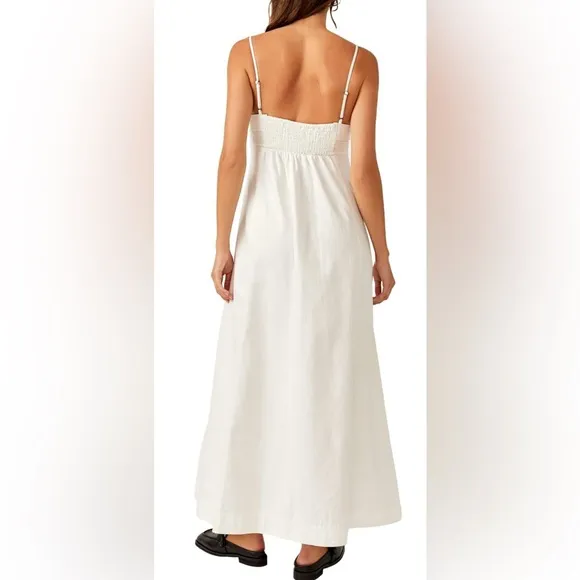 NWT Free People Just Jill Denim Maxi Dress White Ivory‎ Small Western Bohemian