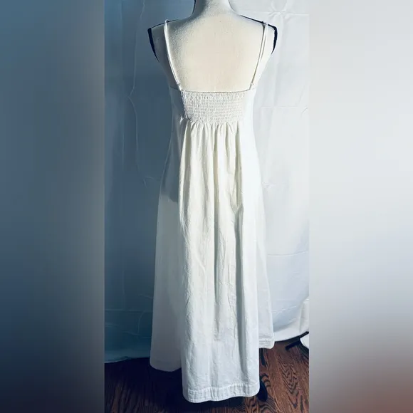 NWT Free People Just Jill Denim Maxi Dress White Ivory‎ Small Western Bohemian