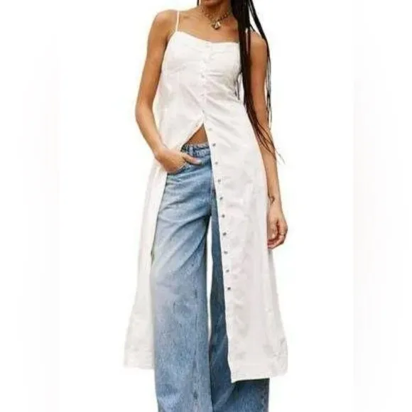NWT Free People Just Jill Denim Maxi Dress White Ivory‎ Small Western Bohemian