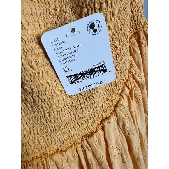 NWT Free People Pintuck Paradise Maxi Dress Size XL Yellow Eyelet Halter