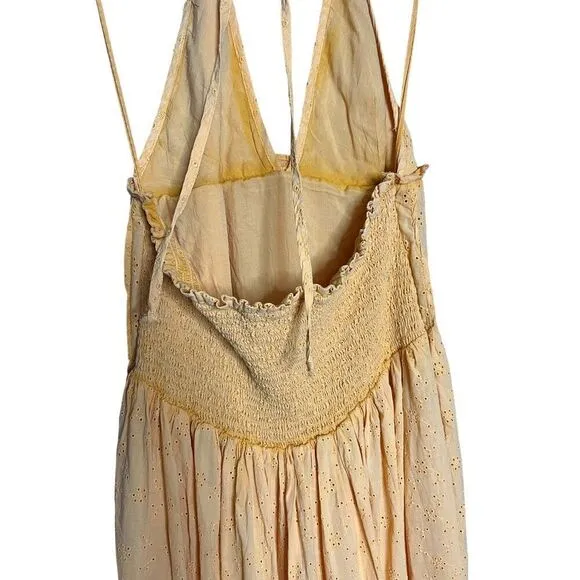 NWT Free People Pintuck Paradise Maxi Dress Size XL Yellow Eyelet Halter
