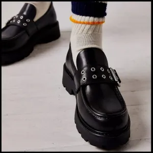 NWT Free People Vagabond Cosmo 2.0 Buckle Loafers Black Leather