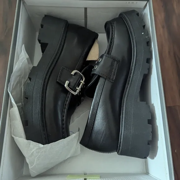 NWT Free People Vagabond Cosmo 2.0 Buckle Loafers Black Leather