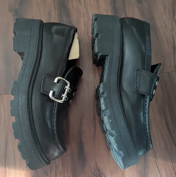 NWT Free People Vagabond Cosmo 2.0 Buckle Loafers Black Leather
