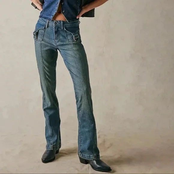 NWT Free People We The Free Love Stone Bootcut Flare Jeans Denim Blue