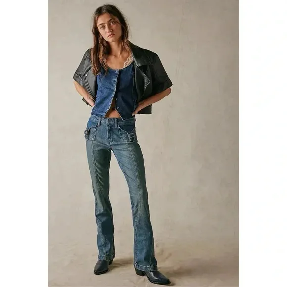 NWT Free People We The Free Love Stone Bootcut Flare Jeans Denim Blue