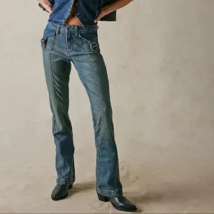NWT Free People We The Free Love Stone Bootcut Flare Jeans Denim Blue