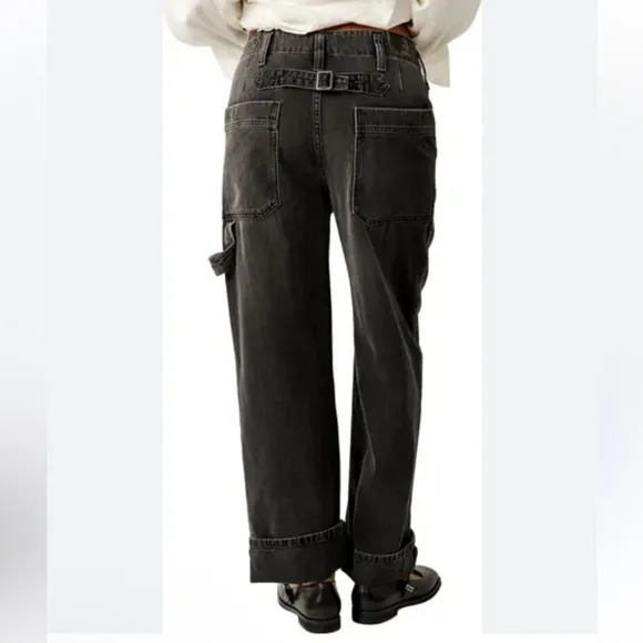 NWT Free People we the free major league mid rise black cargo jeans pants 25