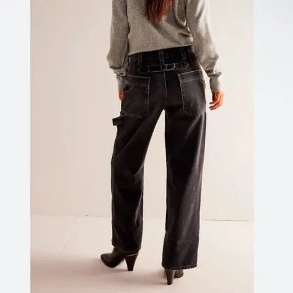 NWT Free People we the free major league mid rise black cargo jeans pants 25