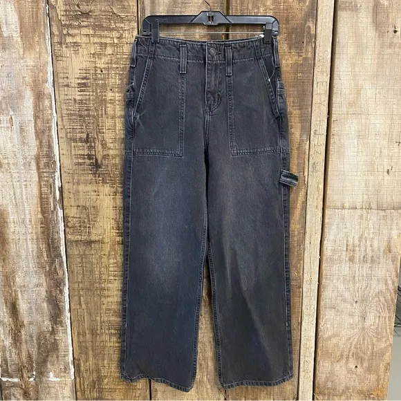 NWT Free People we the free major league mid rise black cargo jeans pants 25