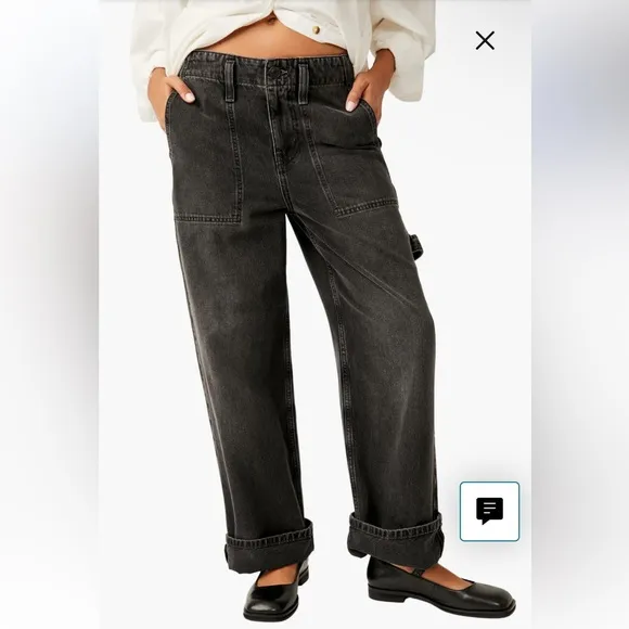 NWT Free People we the free major league mid rise black cargo jeans pants 25