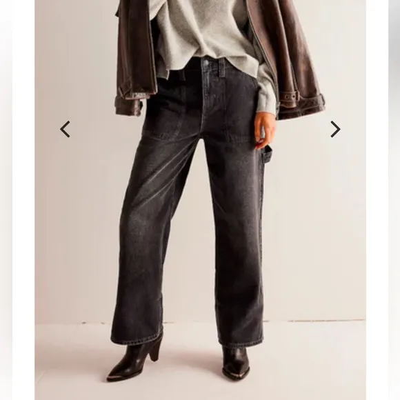 NWT Free People we the free major league mid rise black cargo jeans pants 25