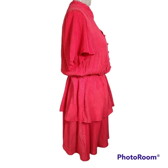 NWT Gibson Look Red Short Flutter Sleeves Layered Tiered Mini Dress Size Medium