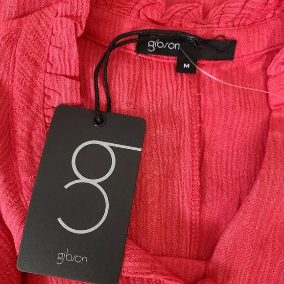 NWT Gibson Look Red Short Flutter Sleeves Layered Tiered Mini Dress Size Medium