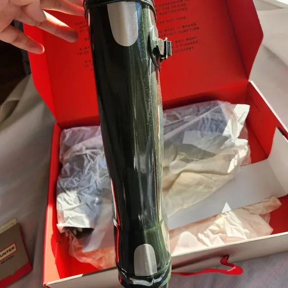 NWT HUNTER Original Kids Gloss/ Rain Boots Dark Oliver UK 4/ US 5B/6G / EU 37