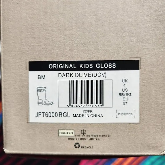 NWT HUNTER Original Kids Gloss/ Rain Boots Dark Oliver UK 4/ US 5B/6G / EU 37