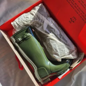 NWT HUNTER Original Kids Gloss/ Rain Boots Dark Oliver UK 4/ US 5B/6G / EU 37