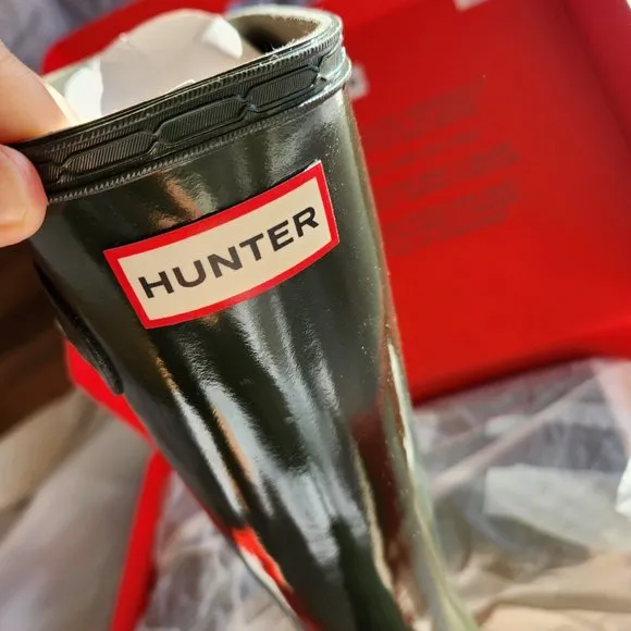 NWT HUNTER Original Kids Gloss/ Rain Boots Dark Oliver UK 4/ US 5B/6G / EU 37