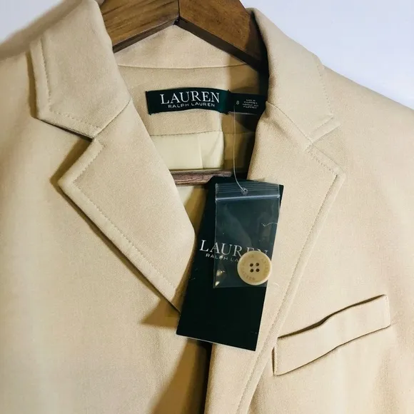 NWT Lauren Ralph Lauren Tan Blazer 3/4 Sleeve. Size 8