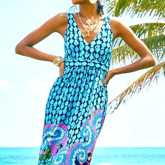 NWT Lilly Pulitzer Giorgina Maxi Dress Multi Ride The Wave Engineered Sz 14, 16