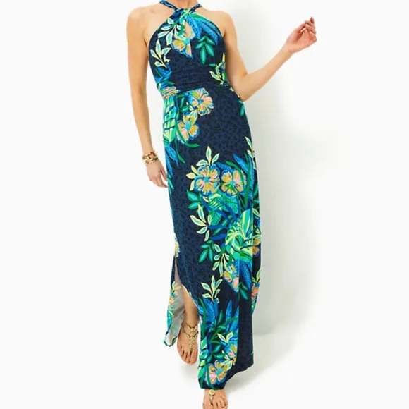 NWT Lilly Pulitzer Orla Halter Stretch Maxi Dress Multi The Hottest Spot M, L,XL