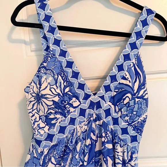 NWT Lilly Pulitzer Serena V-Neck Maxi Dress, Blue Tang Floral, Size 2
