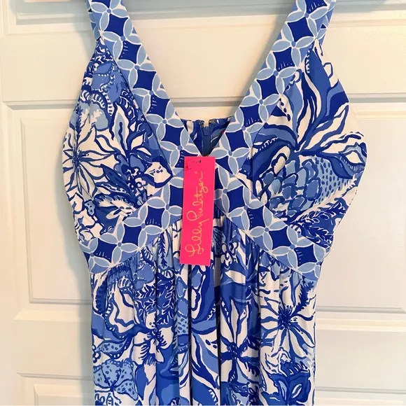 NWT Lilly Pulitzer Serena V-Neck Maxi Dress, Blue Tang Floral, Size 2