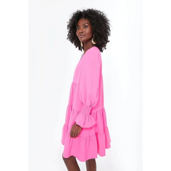 NWT Pomander Place Electric Pink Crepe Kenzo Dress, Size XS