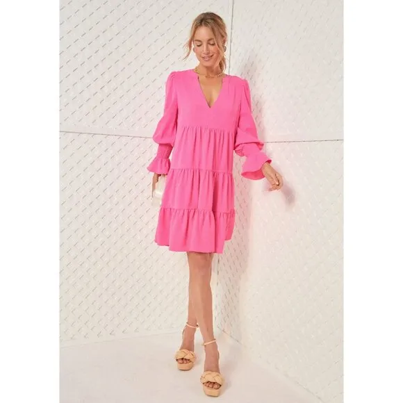 NWT Pomander Place Electric Pink Crepe Kenzo Dress, Size XS
