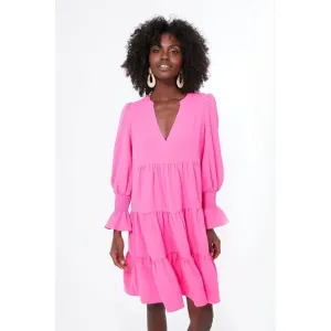 NWT Pomander Place Electric Pink Crepe Kenzo Dress, Size XS