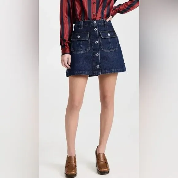NWT Re/Done 70s Button Front Heritage Rinse Denim A-Line Mini Skirt Size Large