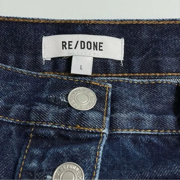 NWT Re/Done 70s Button Front Heritage Rinse Denim A-Line Mini Skirt Size Large