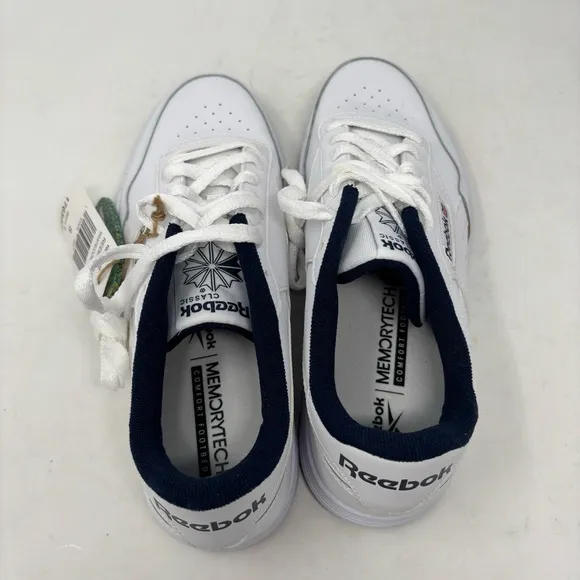 NWT Reebok Club MEMT White Navy Leather Memory Tech Sneakers Size 8