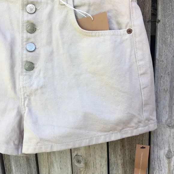 NWT Reformation Charlie Exposed Button Fly Jean Shorts Almond 28