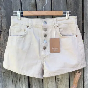NWT Reformation Charlie Exposed Button Fly Jean Shorts Almond 28