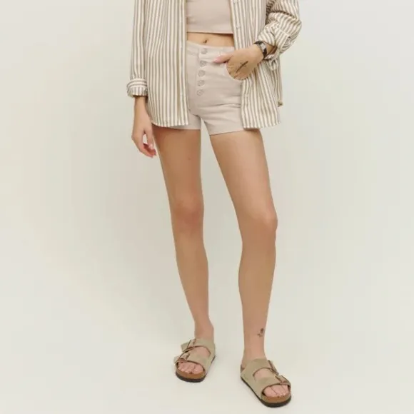 NWT Reformation Charlie Exposed Button Fly Jean Shorts Almond 28