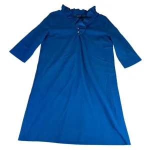 NWT Sawyer Quarter Sleeve Shift Dress Women's M Teal Blue Ruffle V-Neck Pullover