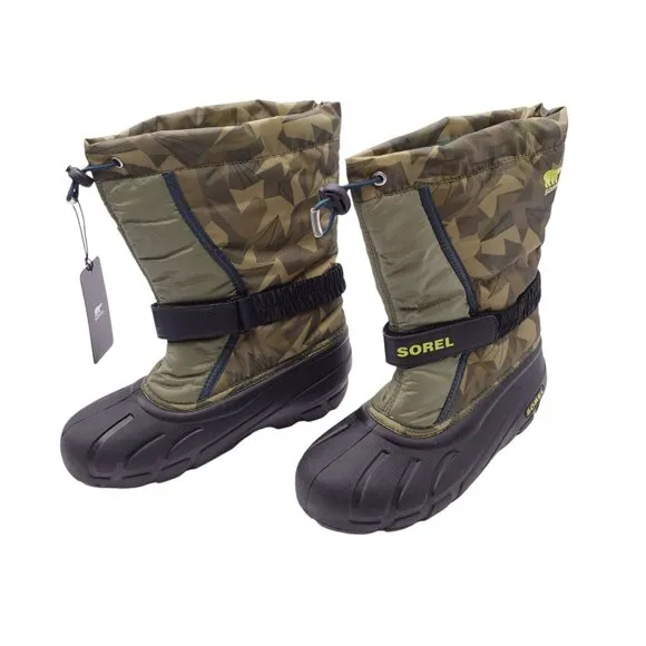 NWT Sorel Flurry Hiker Snow Boots Youth Sz 6 Green Camouflage Waterproof Outdoor