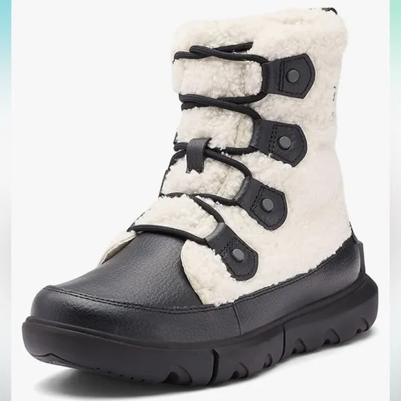 nwt Sorel Women’s Explorer II Joan Cozy Boots in Black, Sea Salt Size 8.5