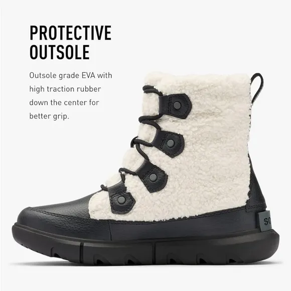 nwt Sorel Women’s Explorer II Joan Cozy Boots in Black, Sea Salt Size 8.5