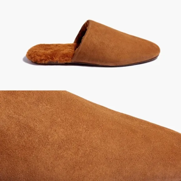 NWT TKEES Ines Shearling Camel Sandal Flats US 9 EU 40 Loafers Suede Mules