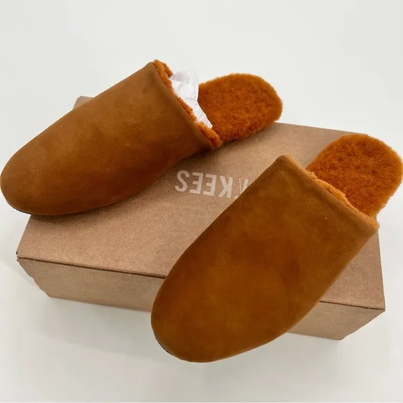 NWT TKEES Ines Shearling Camel Sandal Flats US 9 EU 40 Loafers Suede Mules
