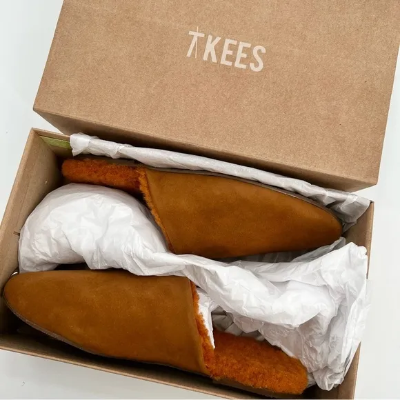 NWT TKEES Ines Shearling Camel Sandal Flats US 9 EU 40 Loafers Suede Mules