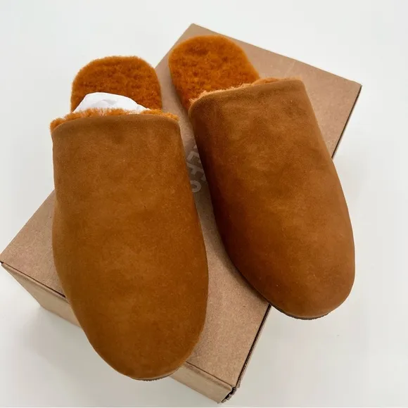 NWT TKEES Ines Shearling Camel Sandal Flats US 9 EU 40 Loafers Suede Mules