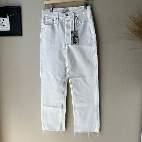 NWT Tuckernuck Le Jean Sabine Straight Leg White Denim Jeans w Raw Hem Size 28